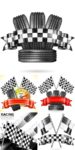 Tires with flags and ribbons vector