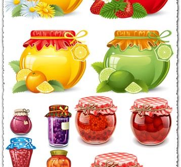Traditional cans of fruit jam vectors