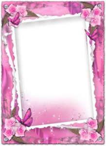 Transparent pink wedding frame with roses