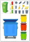 Trash cans and cleaning utensils vector