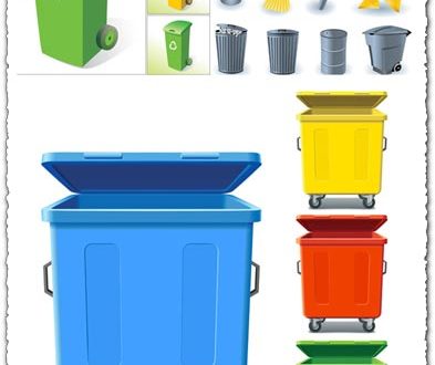 Trash cans and cleaning utensils vector