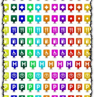 Travel icons for GPS maps