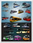 Trolley buses and trams vectors