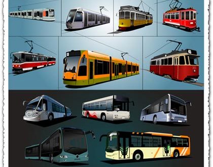 Trolley buses and trams vectors