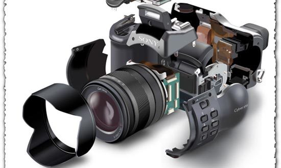 Unfolded photo camera vector