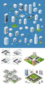 Urban elements isometric architecture