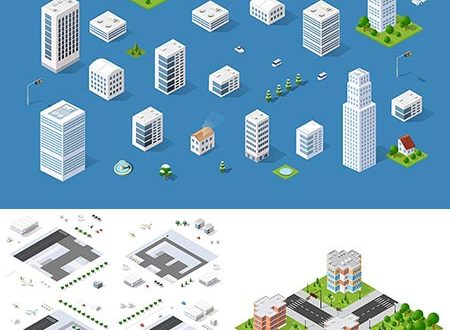 Urban elements isometric architecture