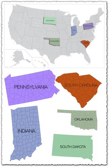 USA states and counties vector map