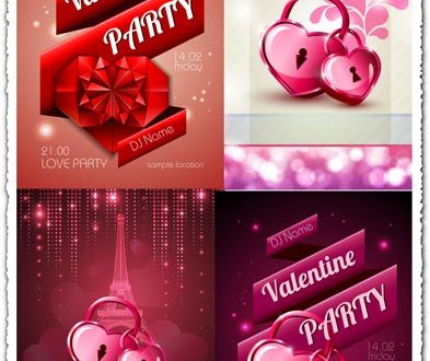 Valentine party disco poster vectors