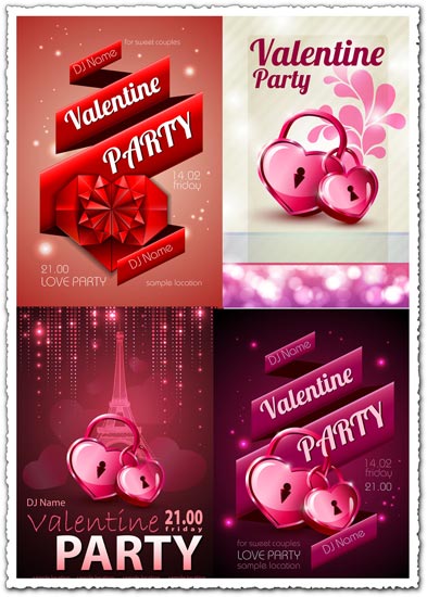 Valentine party disco poster vectors