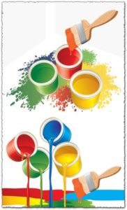 Vector buckets with colorful paint