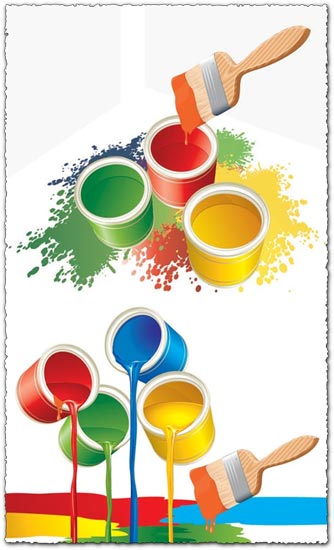 Vector buckets with colorful paint