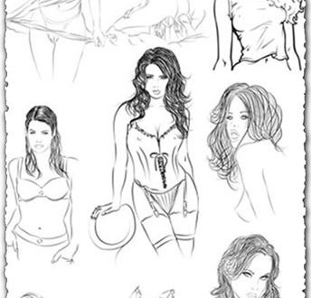 Vector girls pencil sketches