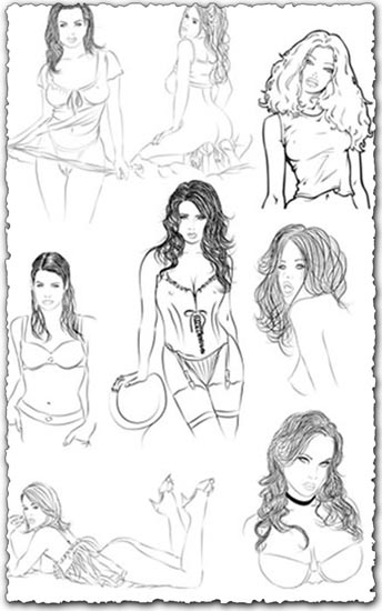 Vector girls pencil sketches