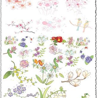Vector hand-drawn sketches of spring flowers