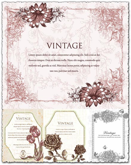 Vintage invitations with floral motifs vectors