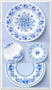 White plates with russian ornament vectors