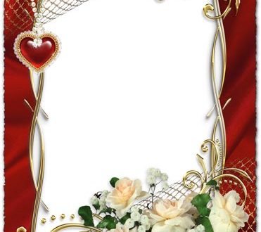 White roses on wedding photo frame