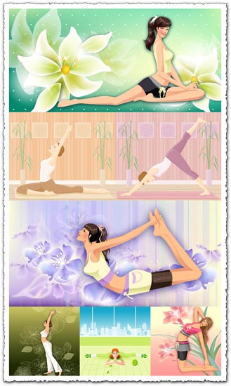 Yoga girls relaxing vectors