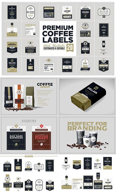 Coffee labels vector mockups