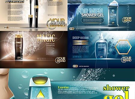Cosmetic product posters vector mockup