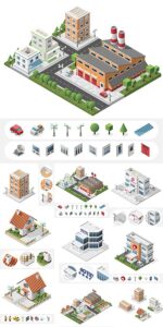 Isometric big buildings vector city