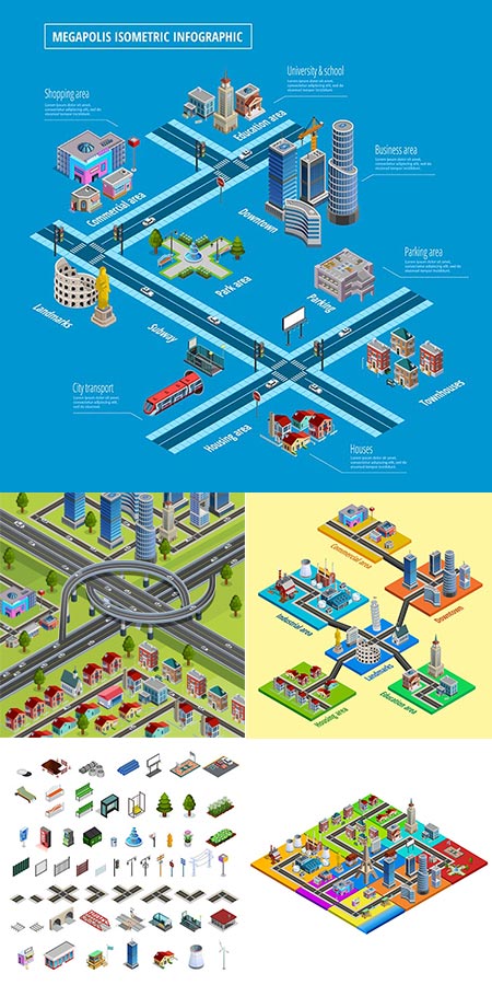 Isometric landmarks and infrastructure city vectors