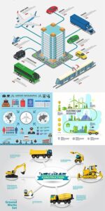 Logistic info charts vector banners