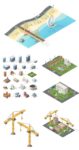Miniature isometric city vector elements