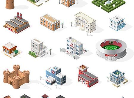 Modular city buildings perspective view