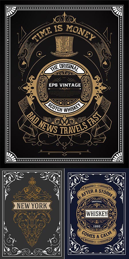 Old school beverage labels vectors