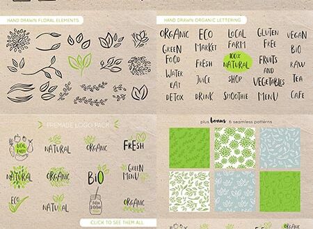 Organic bio labels vector patterns