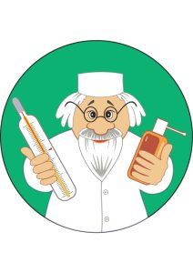 Doctor holding thermometer on green background
