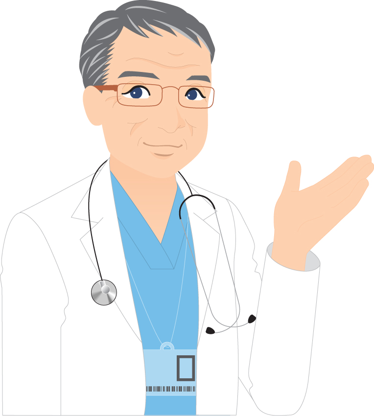 Doctor with stethoscope raising hand vector