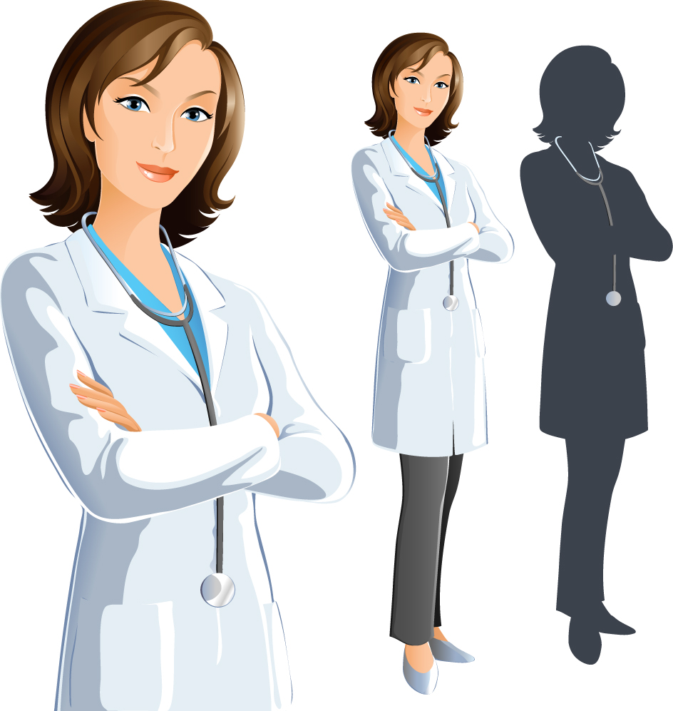 Female doctor with white robe and stethoscope vector