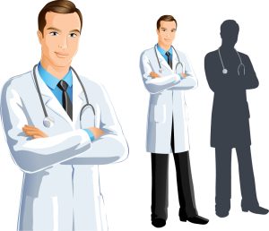 Male doctor with white robe and stethoscope vector