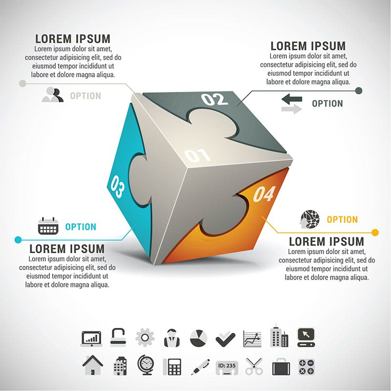 3D puzzle cube infographic Vector