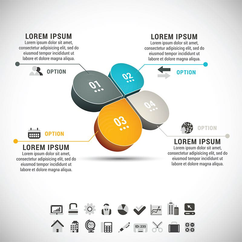 Business Infographic with Colored Isometric Shapes