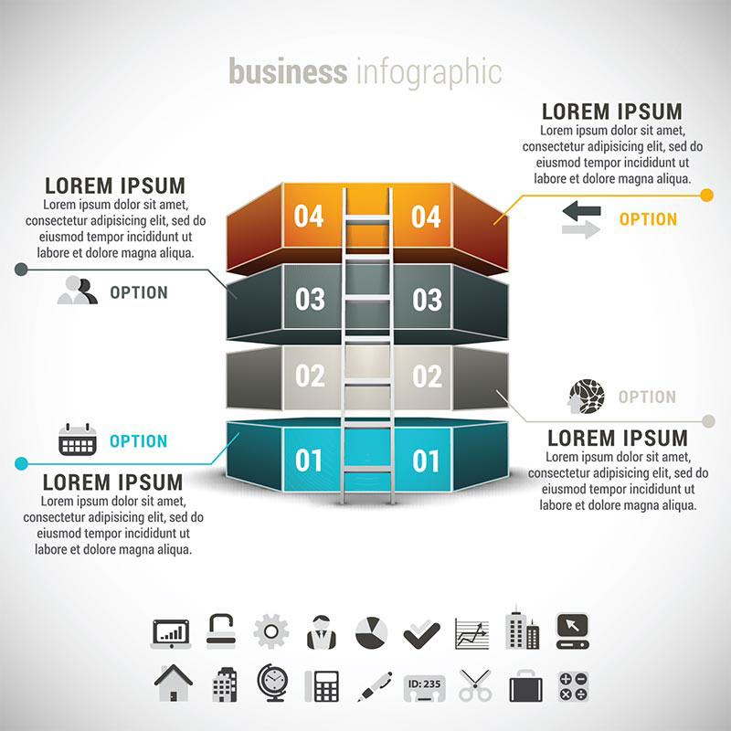 Colored Blocks and Ladder Business Infographic