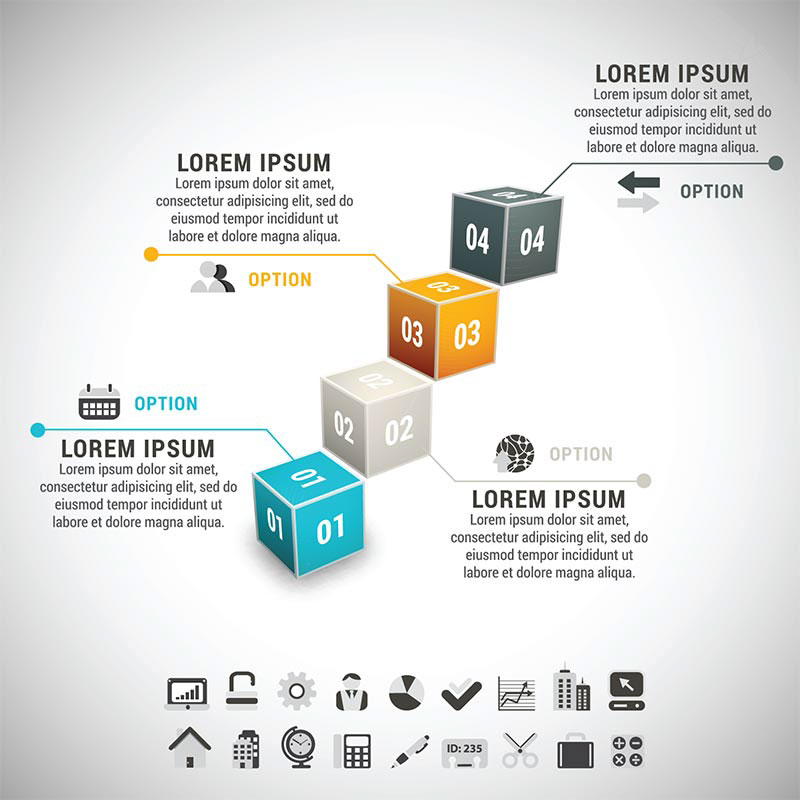 Colored Cubes Infographic Ladder vector
