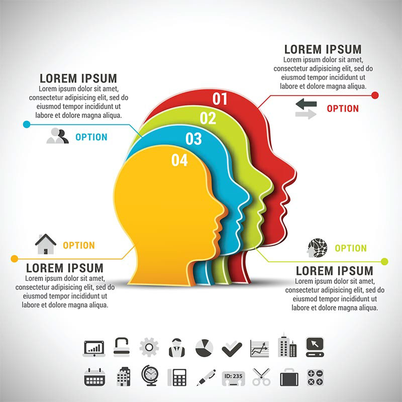 Colored Head Silhouette Vector Infographic