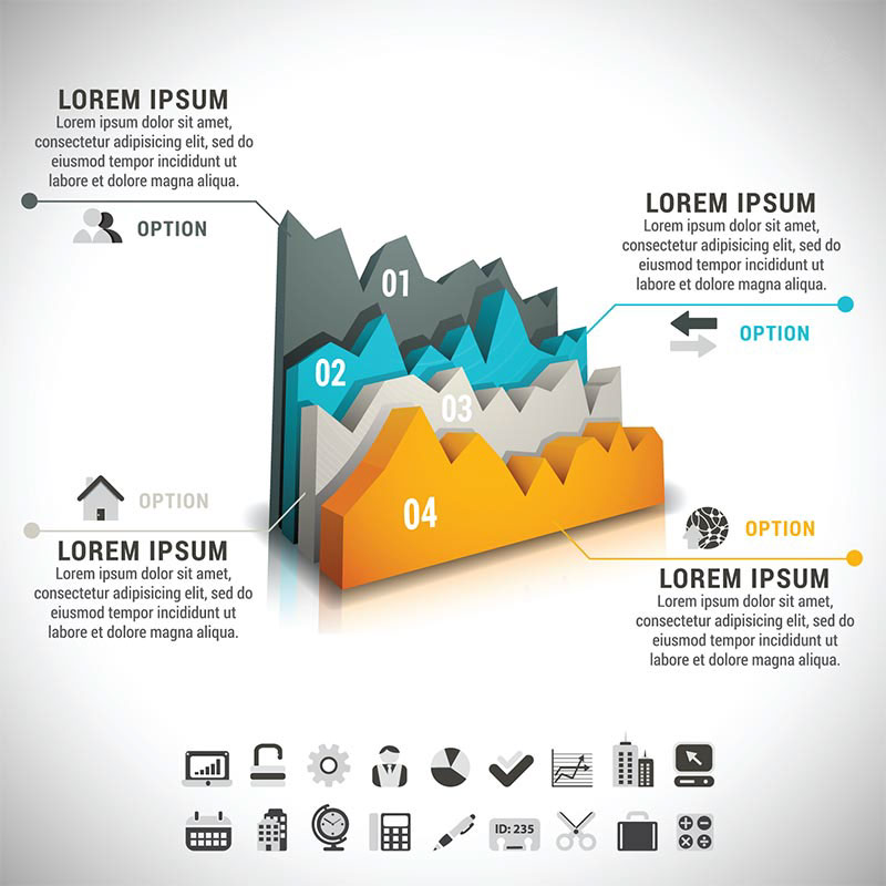 Colorful 3D diagram bars vector infographic