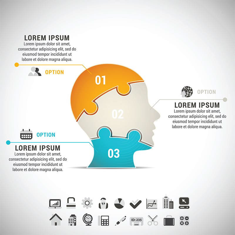 Colorful Puzzle Brain Vector Infographic