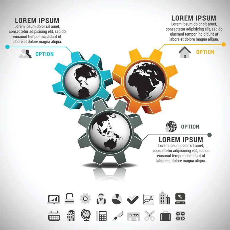 Connected Cogs Vector Infographic