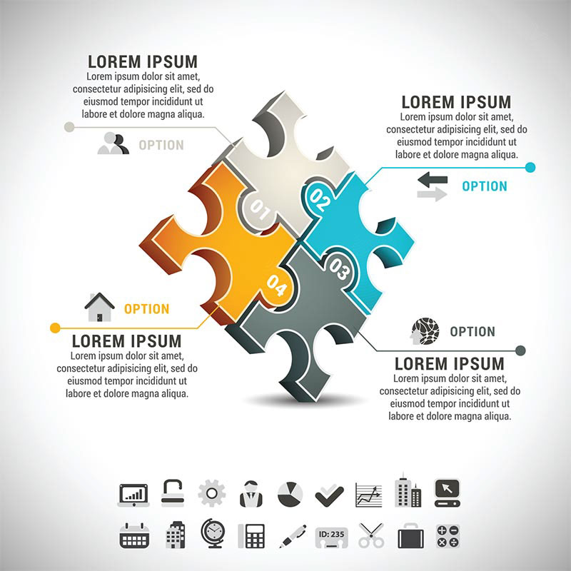Connected puzzle pieces vector illustration