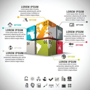 Cubes and World Map corporate infographic