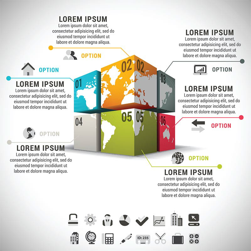 Cubes and World Map corporate infographic