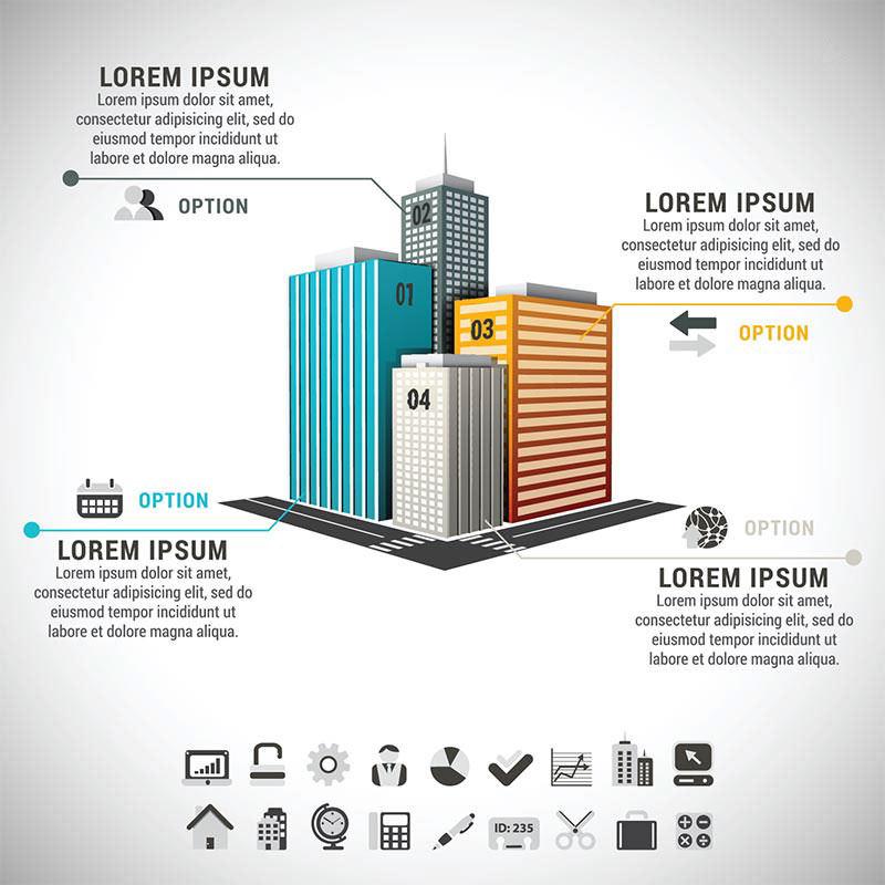 Isometric skyscraper buildings vector infographic