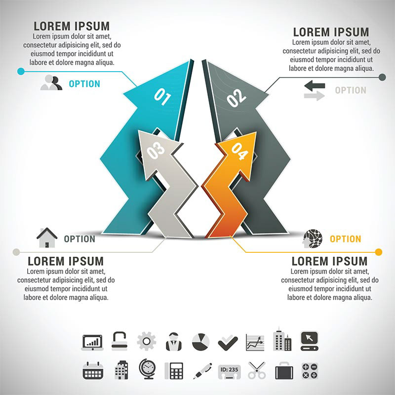 Pointed Up Ribbon Arrows Business Infographic