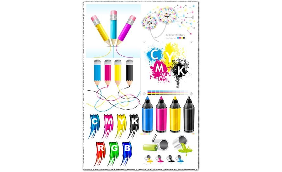 CMYK paint bucket color vectors